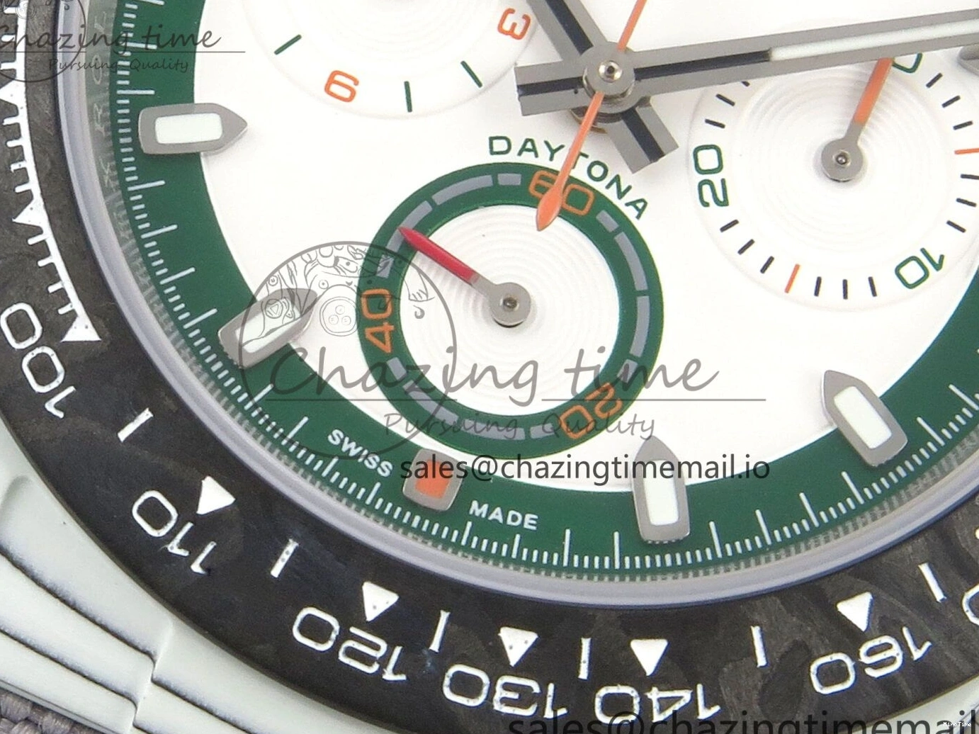 MiroTime 0312 TimelessDesign Daytona DIW Carbon Case and Bezel DIWF Edition White Green Dial on Grey Nylon Strap A 51